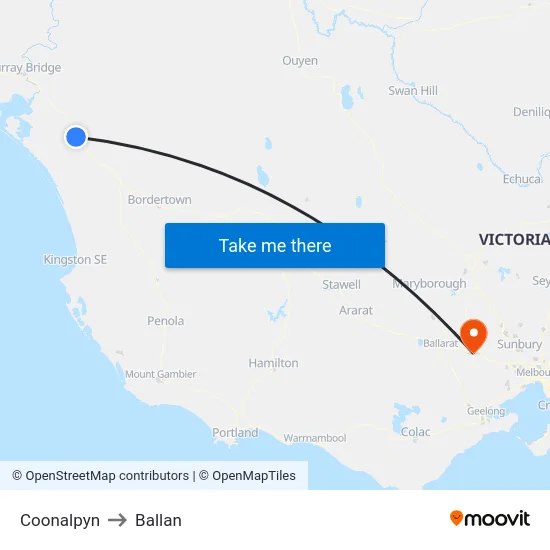 Coonalpyn to Ballan map