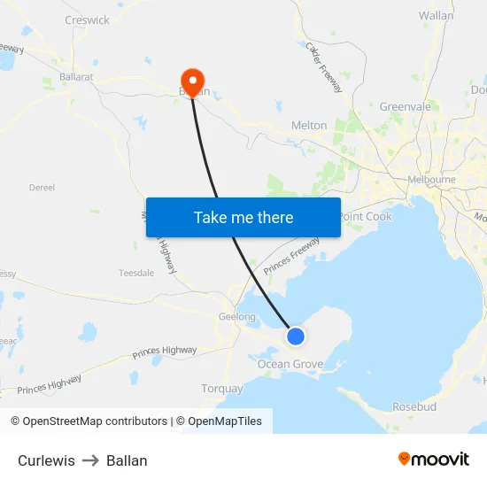 Curlewis to Ballan map