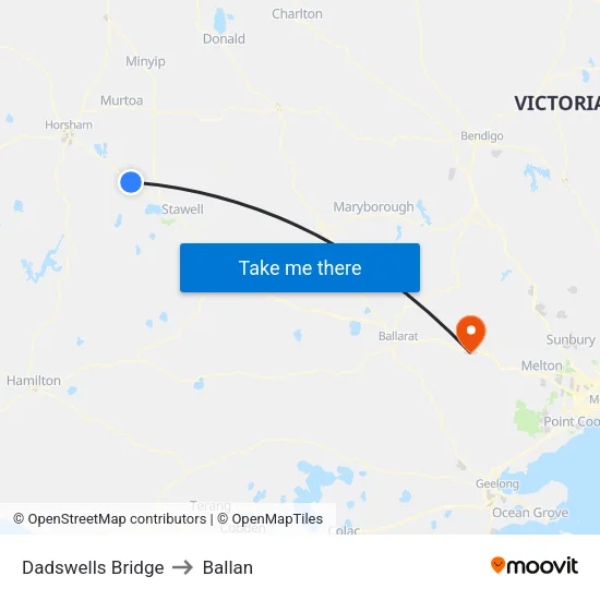 Dadswells Bridge to Ballan map