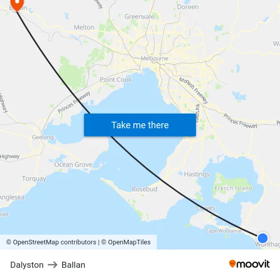 Dalyston to Ballan map