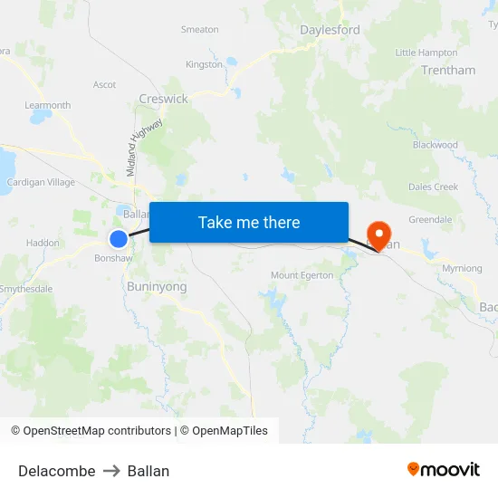 Delacombe to Ballan map