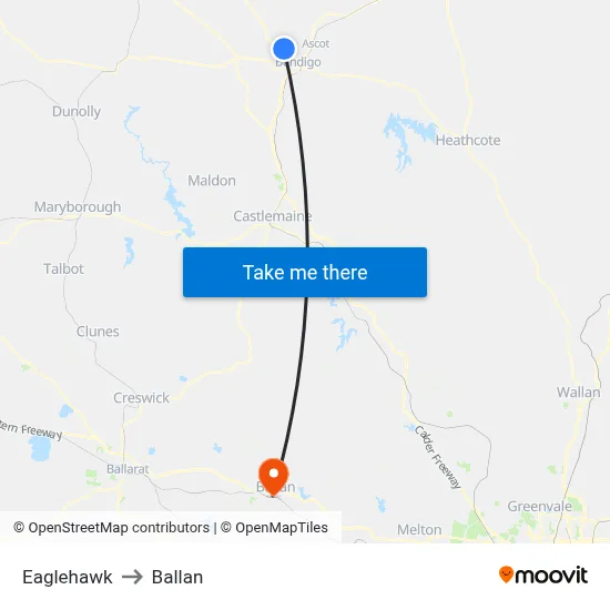 Eaglehawk to Ballan map