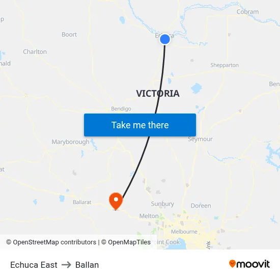Echuca East to Ballan map