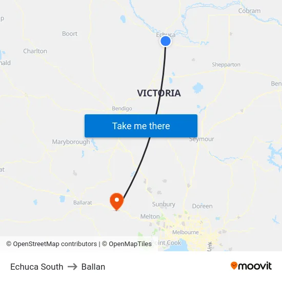 Echuca South to Ballan map