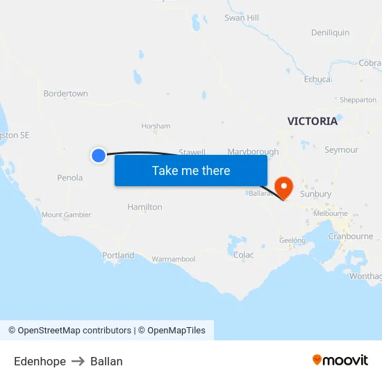 Edenhope to Ballan map