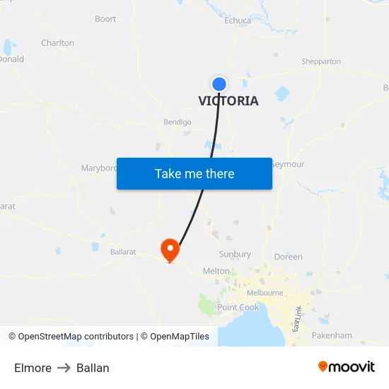 Elmore to Ballan map