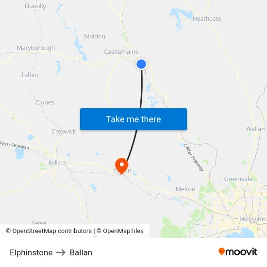 Elphinstone to Ballan map