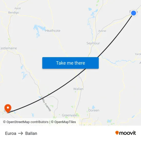 Euroa to Ballan map
