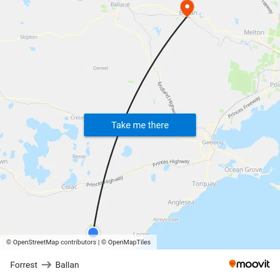 Forrest to Ballan map