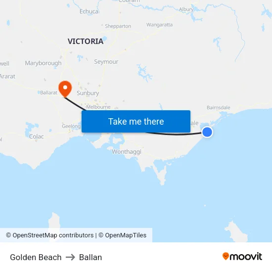 Golden Beach to Ballan map