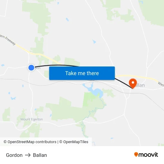 Gordon to Ballan map