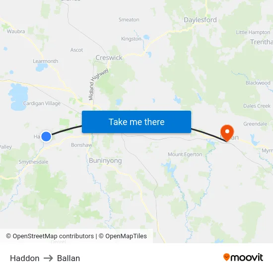 Haddon to Ballan map