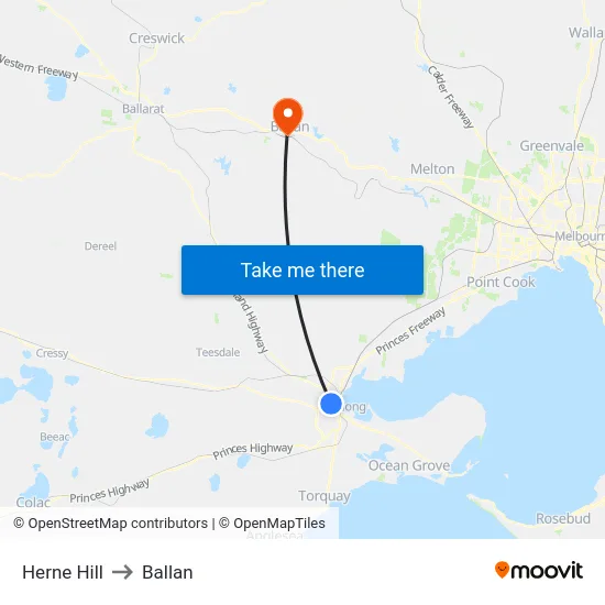 Herne Hill to Ballan map