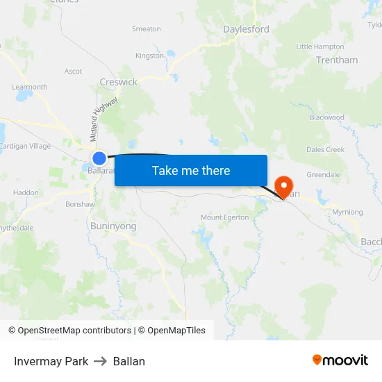Invermay Park to Ballan map