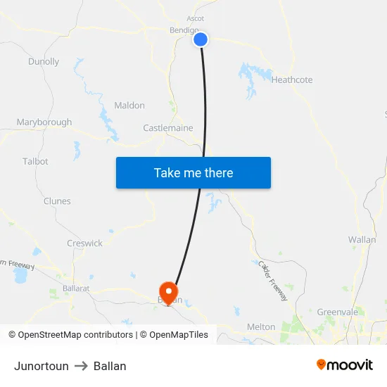 Junortoun to Ballan map