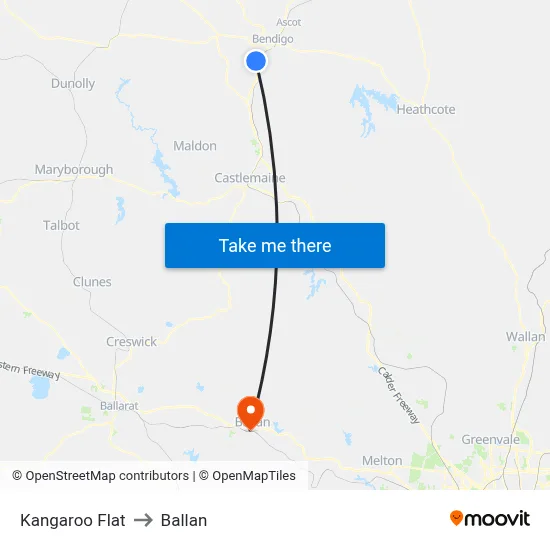 Kangaroo Flat to Ballan map
