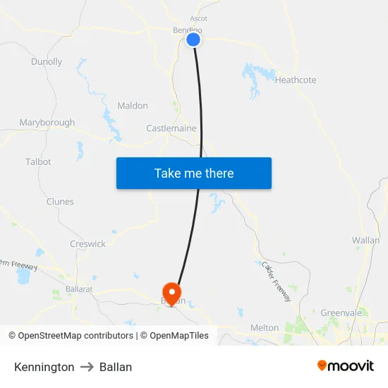 Kennington to Ballan map