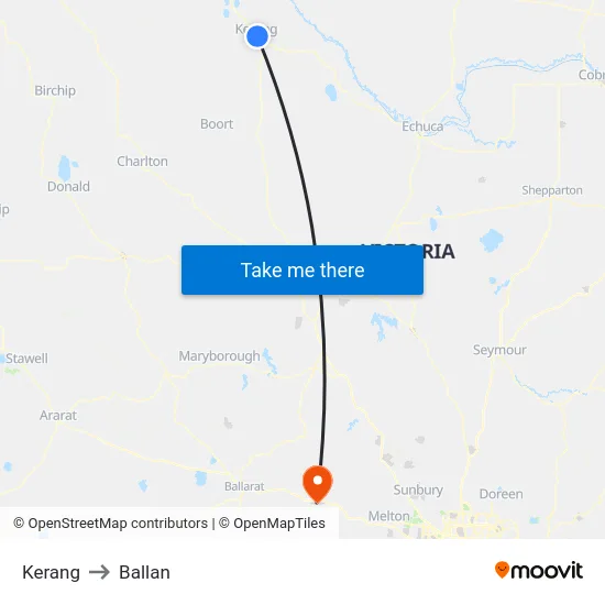 Kerang to Ballan map