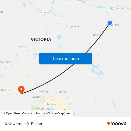 Killawarra to Ballan map