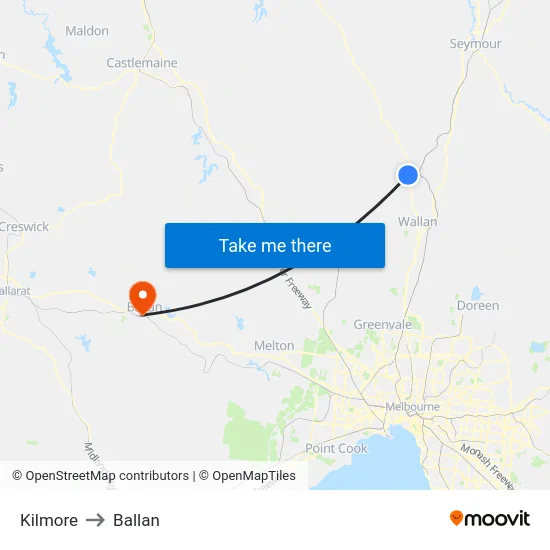 Kilmore to Ballan map