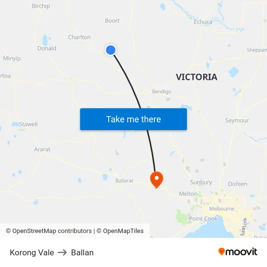 Korong Vale to Ballan map