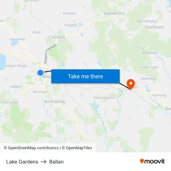 Lake Gardens to Ballan map