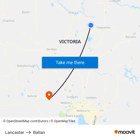 Lancaster to Ballan map