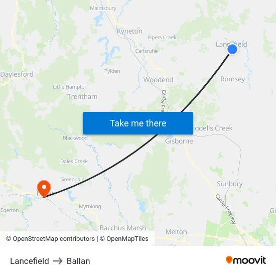 Lancefield to Ballan map