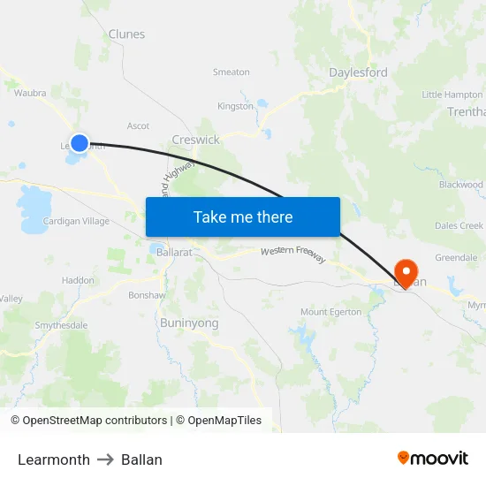 Learmonth to Ballan map