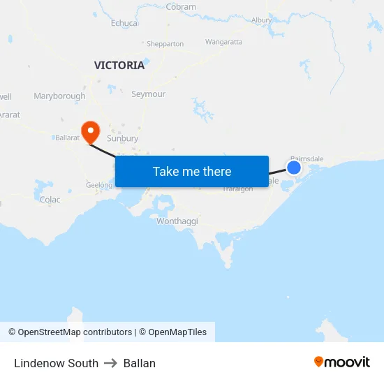 Lindenow South to Ballan map