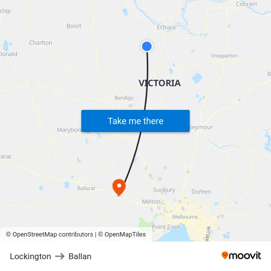 Lockington to Ballan map