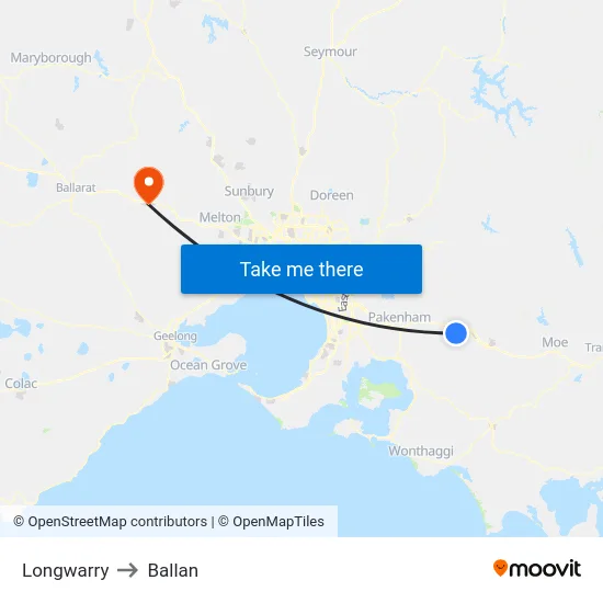Longwarry to Ballan map