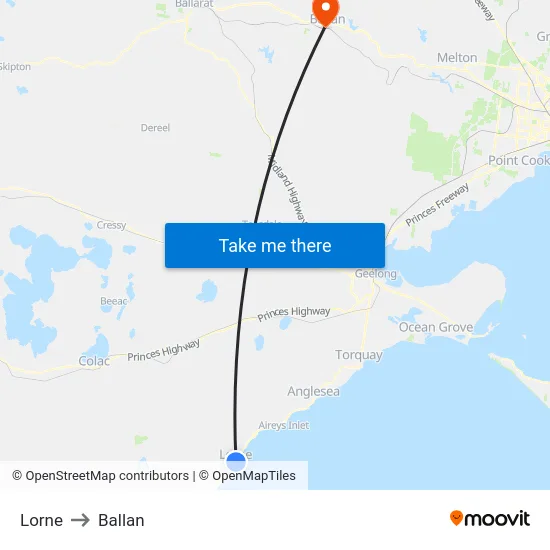 Lorne to Ballan map