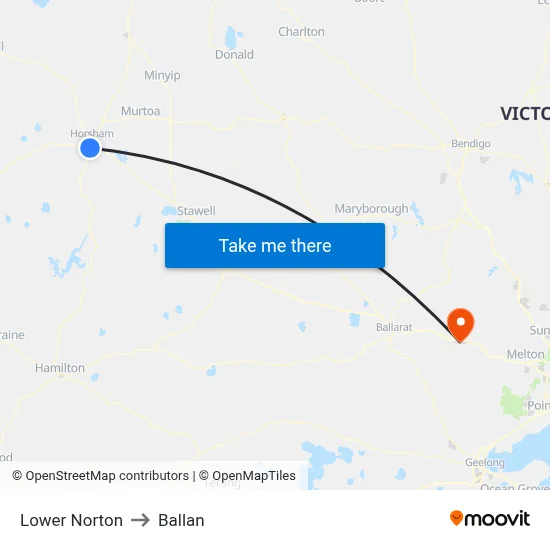 Lower Norton to Ballan map