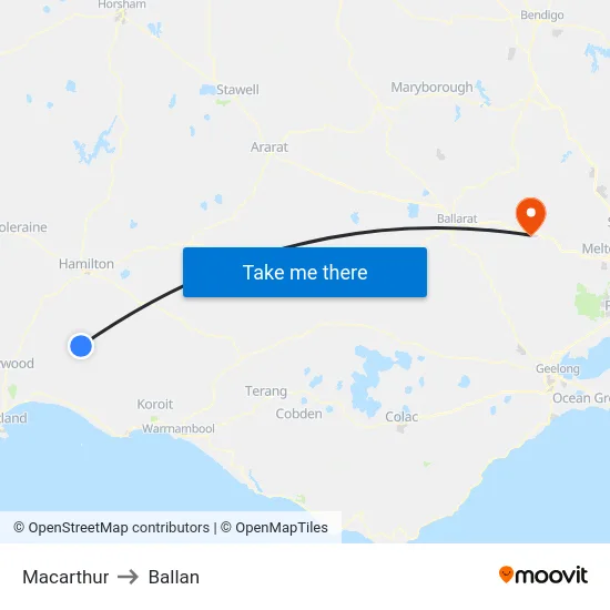 Macarthur to Ballan map