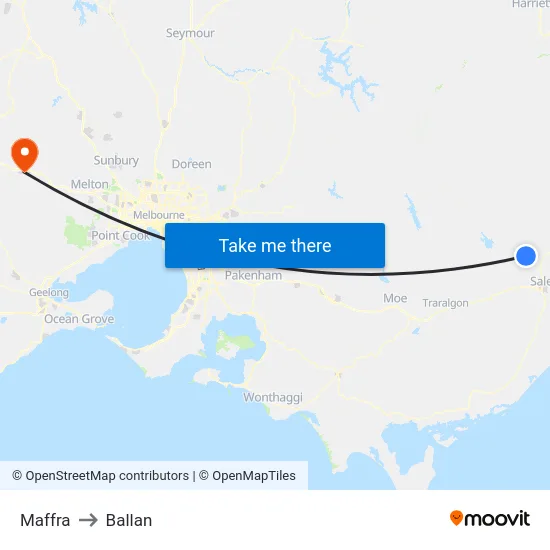 Maffra to Ballan map