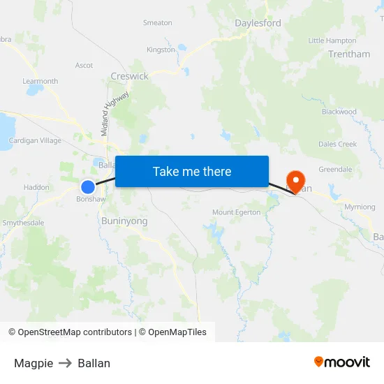 Magpie to Ballan map