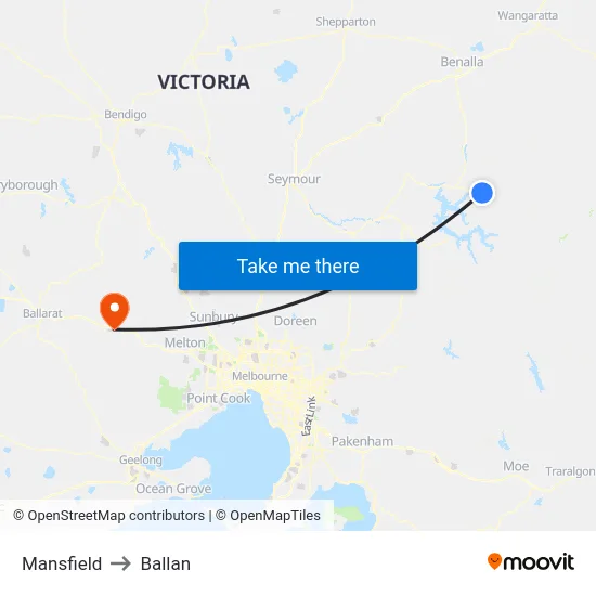 Mansfield to Ballan map