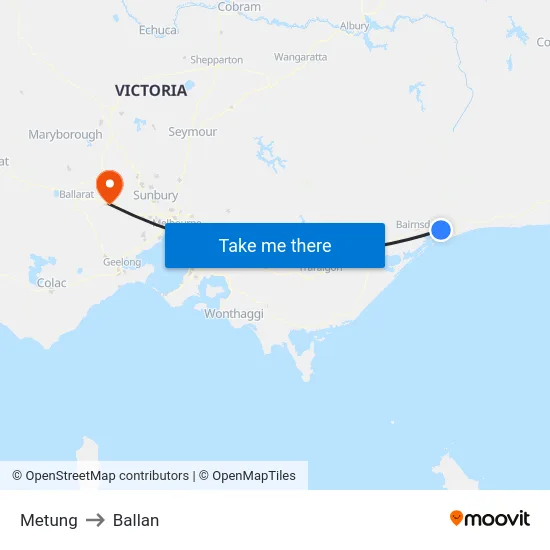 Metung to Ballan map