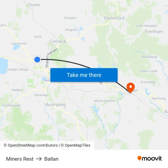Miners Rest to Ballan map
