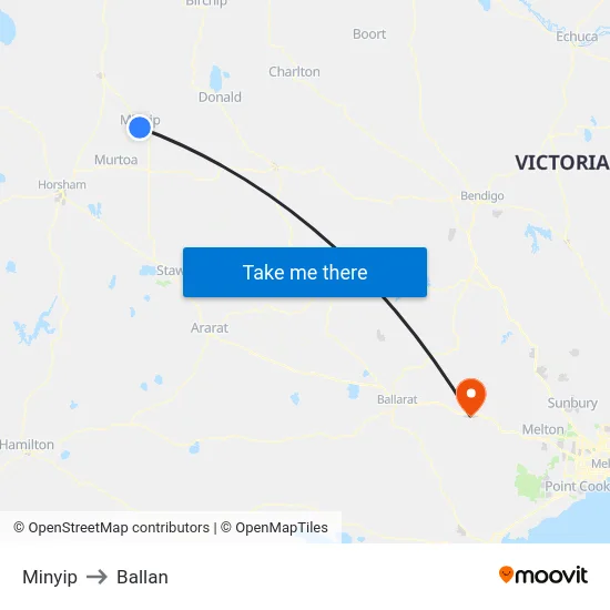 Minyip to Ballan map