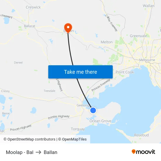Moolap - Bal to Ballan map