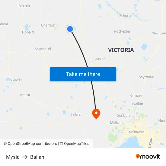 Mysia to Ballan map