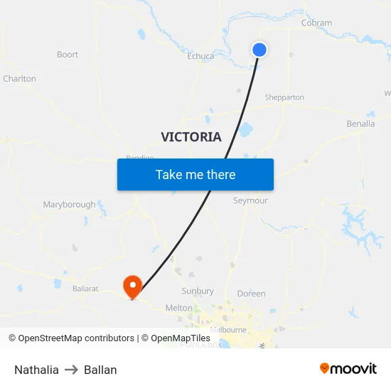 Nathalia to Ballan map