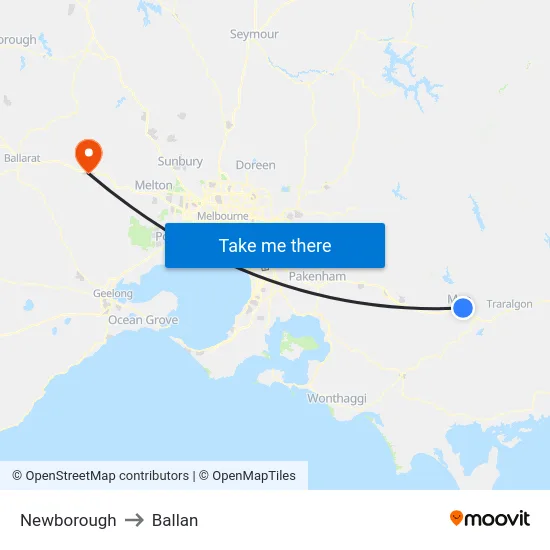 Newborough to Ballan map