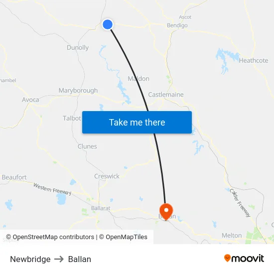 Newbridge to Ballan map