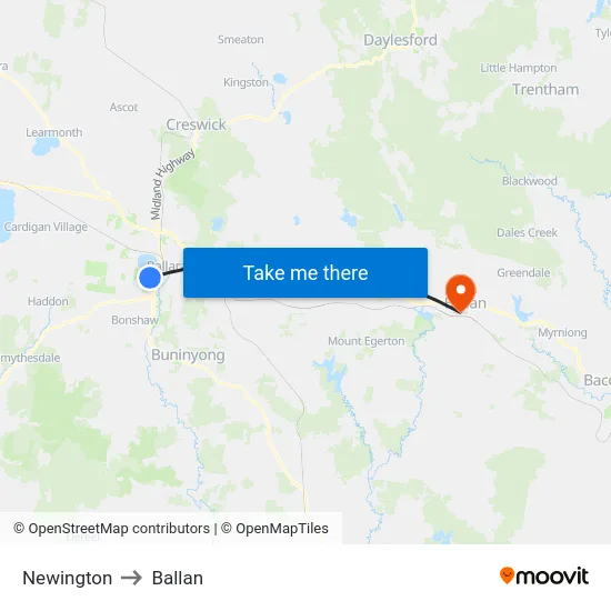Newington to Ballan map