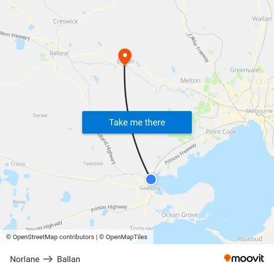 Norlane to Ballan map