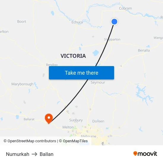 Numurkah to Ballan map