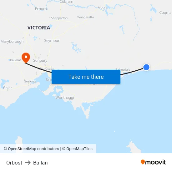 Orbost to Ballan map